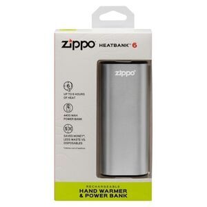 Zippo Silver HeatBank 6 Rechargeable Hand Warmer & Power Bank
